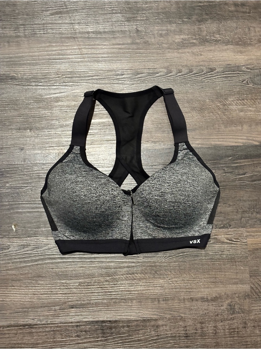 VSX Black & Heather Gray Front-Zip Racerback Sports Bra